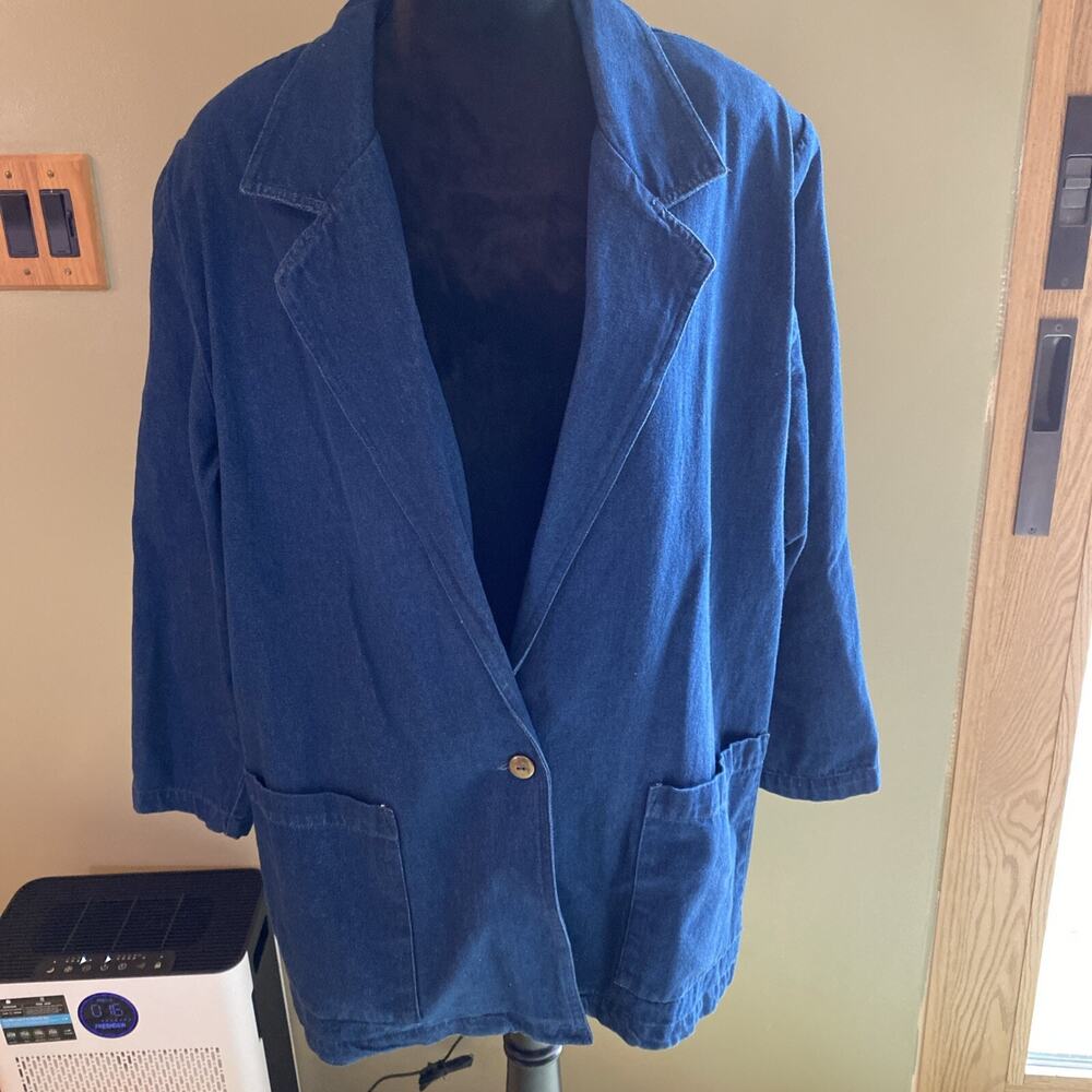 Vintage Hunters Run Denim Jean Blazer Single Breasted Blue Pockets Cotton Size L